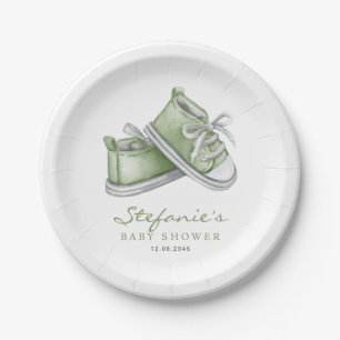 Assiettes En Carton Vert Aquarelle Baby shower Chaussures bébé