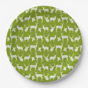 Assiettes En Carton Vert Avec Plaques De Papier De Cerf Blanc