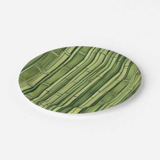 Assiettes En Carton vert bamboo pattern (Angle)