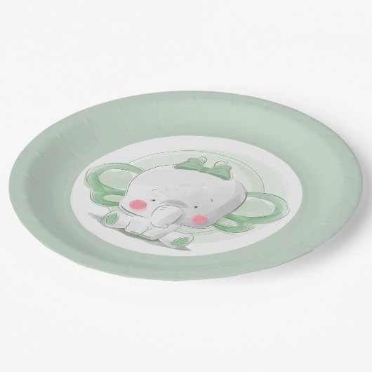 Assiettes En Carton Vert bébé éléphant (Angle)