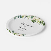 Assiettes En Carton Vert Blanc Automne Floral Mariage Gâteau (Angle)