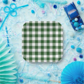 Assiettes En Carton Vert blanc En vichy Motif (Fête)