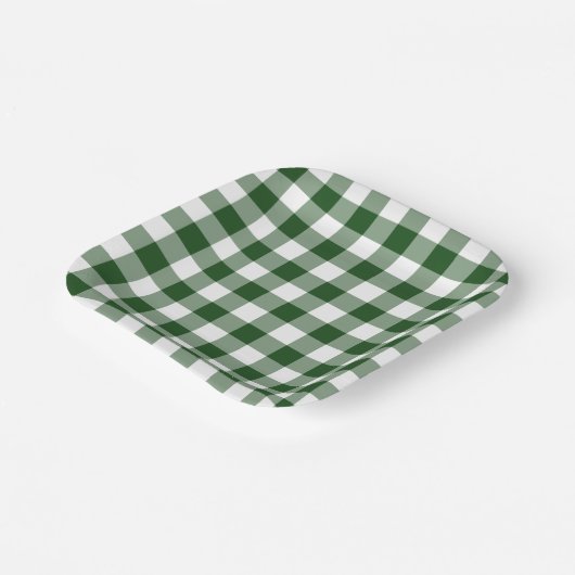 Assiettes En Carton Vert blanc En vichy Motif (Angulaire)