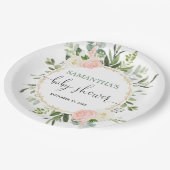 Assiettes En Carton Vert blanc rose vif or floral élégant (Angle)