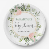 Assiettes En Carton Vert blanc rose vif or floral élégant (Devant)