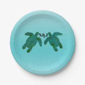 Assiettes En Carton Vert bleu Aquarelle 2 Ocean Sea Turtles Mariage (Devant)