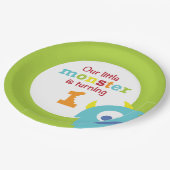 Assiettes En Carton Vert bleu de petit anniversaire de monstre ęr (Angle)