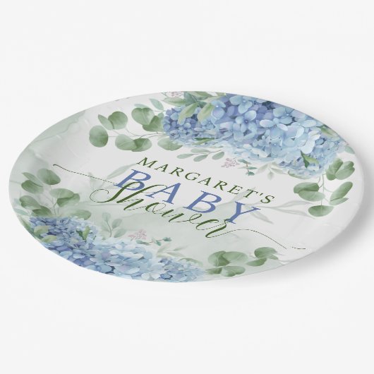 Assiettes En Carton Vert Bleu hydrangée C'est un Baby shower garçon (Angle)