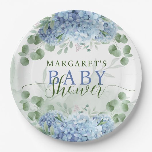 Assiettes En Carton Vert Bleu hydrangée C'est un Baby shower garçon (Devant)