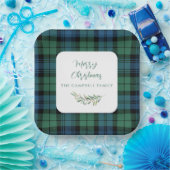 Assiettes En Carton Vert Bleu Russe Plaid Noël Tartan (Fête)