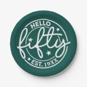 Assiettes En Carton Vert Bonjour Cinquante-Anniversaire (Devant)