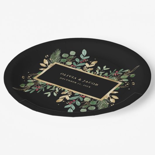 Assiettes En Carton Vert doré Noir | Noël (Angle)