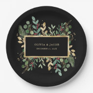 Assiettes En Carton Vert doré Noir   Noël