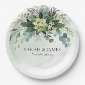 Assiettes En Carton Vert doux Mariage Succulent Floral Botanique (Devant)