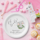 Assiettes En Carton Vert éléphant moderne Oh Baby shower (Fête)