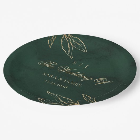 Assiettes En Carton Vert émeraude Botanique Mariage enchanté (Angle)