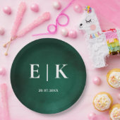 Assiettes En Carton Vert Émeraude | Monogramme (Fête)
