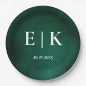 Assiettes En Carton Vert Émeraude | Monogramme (Devant)