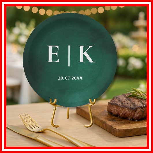 Assiettes En Carton Vert Émeraude | Monogramme
