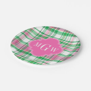 Assiettes En Carton Vert Emeraude Rose Chaud Blanc Madras Prépa Monogr