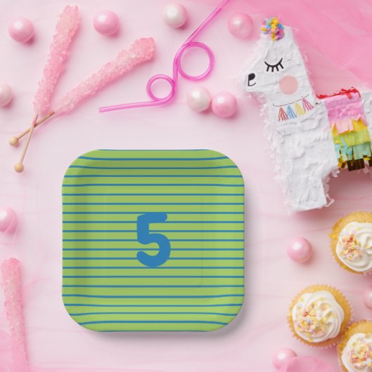 Assiettes En Carton Vert et bleu âge d'anniversaire pour enfant (Fête)