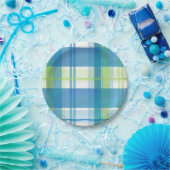 Assiettes En Carton Vert et bleu de plaid de Madras (Fête)