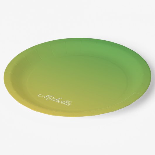 Assiettes En Carton Vert et jaune foncé personnalisé (Angle)