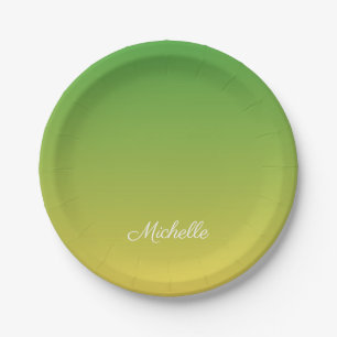 Assiettes En Carton Vert et jaune foncé personnalisé