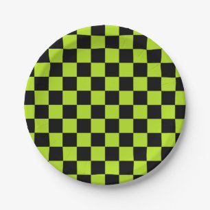 Assiettes En Carton Vert et noir de chaux Checkered