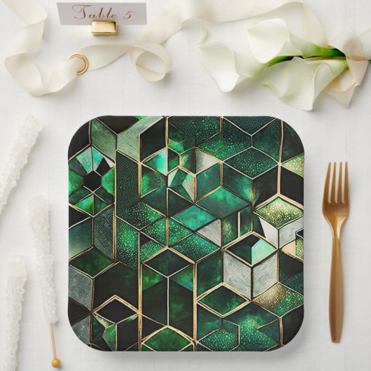 Assiettes En Carton Vert et Or (Mariage)