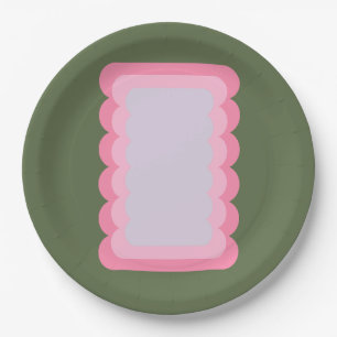Assiettes En Carton Vert Et Rose De Forme Vastes Rétro
