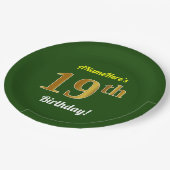 Assiettes En Carton Vert, Faux Gold 19e anniversaire + Nom personnalis (Angle)