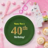 Assiettes En Carton Vert, Faux Gold 40e anniversaire + Nom personnalis (Fête)