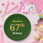 Assiettes En Carton Vert, Faux Gold 67e anniversaire + Nom personnalis (Fête)