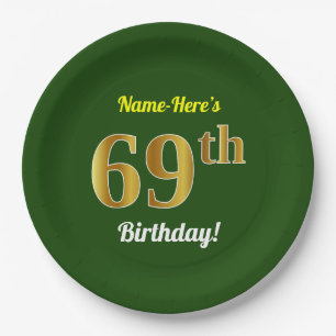 Assiettes En Carton Vert, Faux Gold 69e anniversaire + Nom personnalis