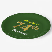 Assiettes En Carton Vert, Faux Gold 74e anniversaire + Nom personnalis (Angle)