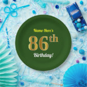 Assiettes En Carton Vert, Faux Gold 86e anniversaire + Nom personnalis (Fête)