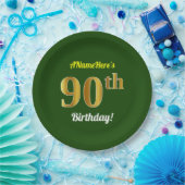 Assiettes En Carton Vert, Faux Gold 90e anniversaire + Nom personnalis