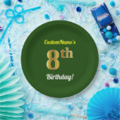 Assiettes En Carton Vert, Faux Or 8ème anniversaire + Nom personnalisé (Fête)