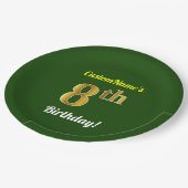 Assiettes En Carton Vert, Faux Or 8ème anniversaire + Nom personnalisé (Angle)
