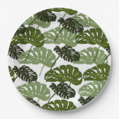 Assiettes En Carton Vert feuille de monstère tropicale (Devant)