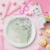 Assiettes En Carton vert fleur blanc feuille or courge vert (Fête)