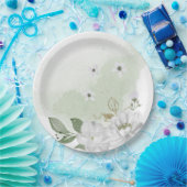 Assiettes En Carton vert fleur blanc feuille sauge vert (Fête)