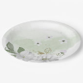 Assiettes En Carton vert fleur blanc feuille sauge vert (Angle)