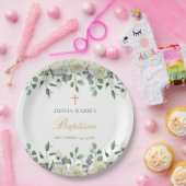 Assiettes En Carton Vert Floral Blanc Simple Baptême Moderne (Fête)