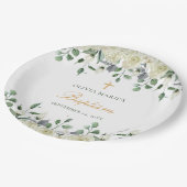 Assiettes En Carton Vert Floral Blanc Simple Baptême Moderne (Angle)