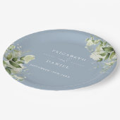 Assiettes En Carton Vert Floral Élégant Dusty Blue Mariage (Angle)