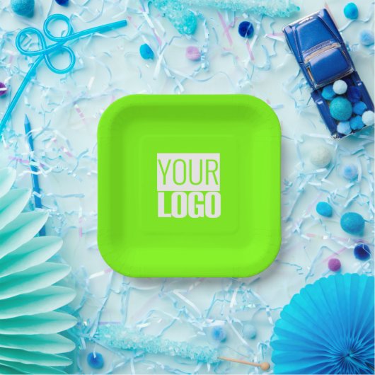 Assiettes En Carton vert fluorescent - ajoutez votre logo (Fête)