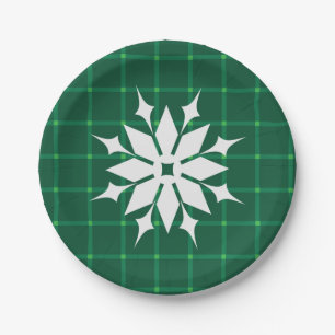 Assiettes En Carton Vert foncé carreaux flocon de neige festif