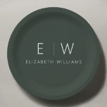 Assiettes En Carton Vert foncé Élégant moderne minimaliste noir blanc<br><div class="desc">Faites-vous plaisir avec notre plaque de Monogramme minimaliste classique et élégant. Conçu avec soin, ce plateau allie élégance intemporelle et minimalisme contemporain, ajoutant une touche d'élégance raffinée à vos tables. Réalisée avec précision et attention au détail, cette assiette est plus qu'une simple vaisselle, c'est une déclaration personnalisée de goût raffiné...</div>